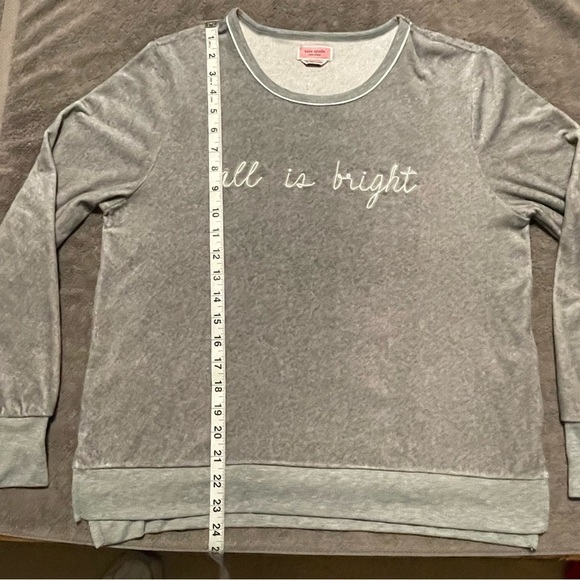 Kate Spade New York Gray Velour Long Sleeve "All Is Bright" Sweatshirt - Size M - Picture 7 of 7